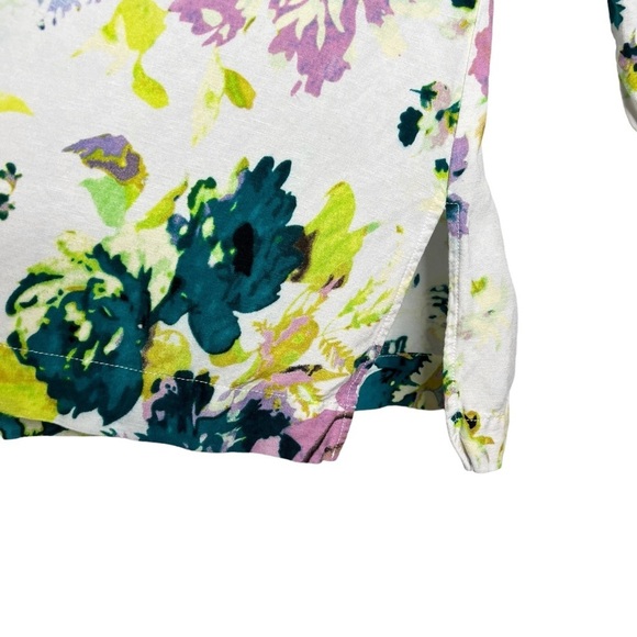 Premise Linen Rayon Blend Floral V Neck 3/4 Length Sleeve Blouse - Picture 10 of 12